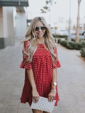 ASOS Red and Pink Checkered Babydoll Dress